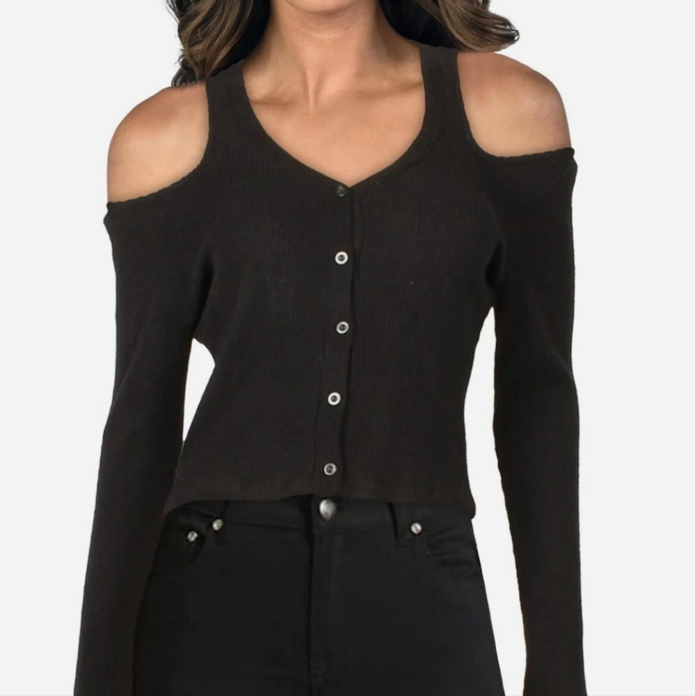 Sadie & Sage Cut Out Cardigan, Medium, black.